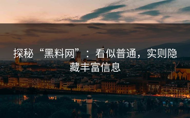 探秘“黑料网”：看似普通，实则隐藏丰富信息