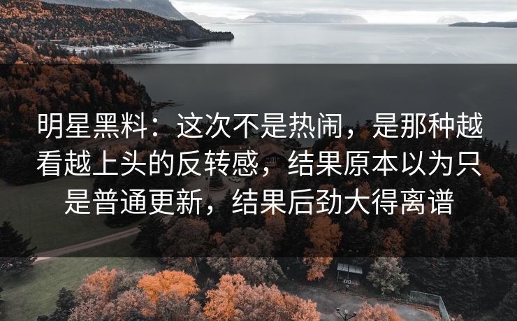 明星黑料：这次不是热闹，是那种越看越上头的反转感，结果原本以为只是普通更新，结果后劲大得离谱